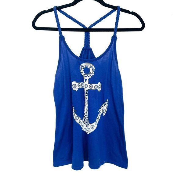 🔥4/$25 Blue Anchor Tank Top Women’s Size Medium - Picture 4 of 4